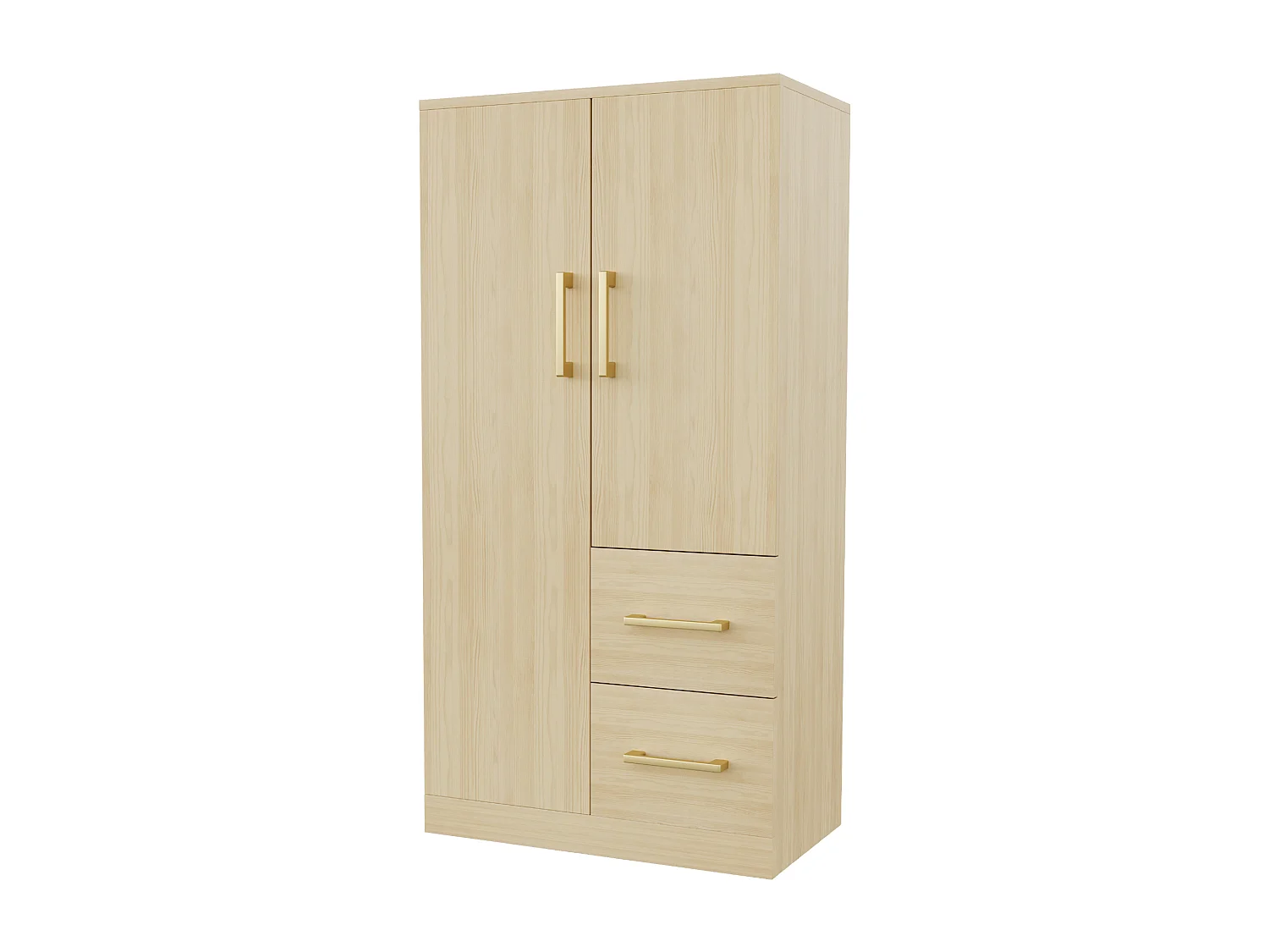 Armoire à 2 portes pour enfant avec 2 tiroirs et compartiments de rangement - 70 x 45 x 135 cm - bois - naturel