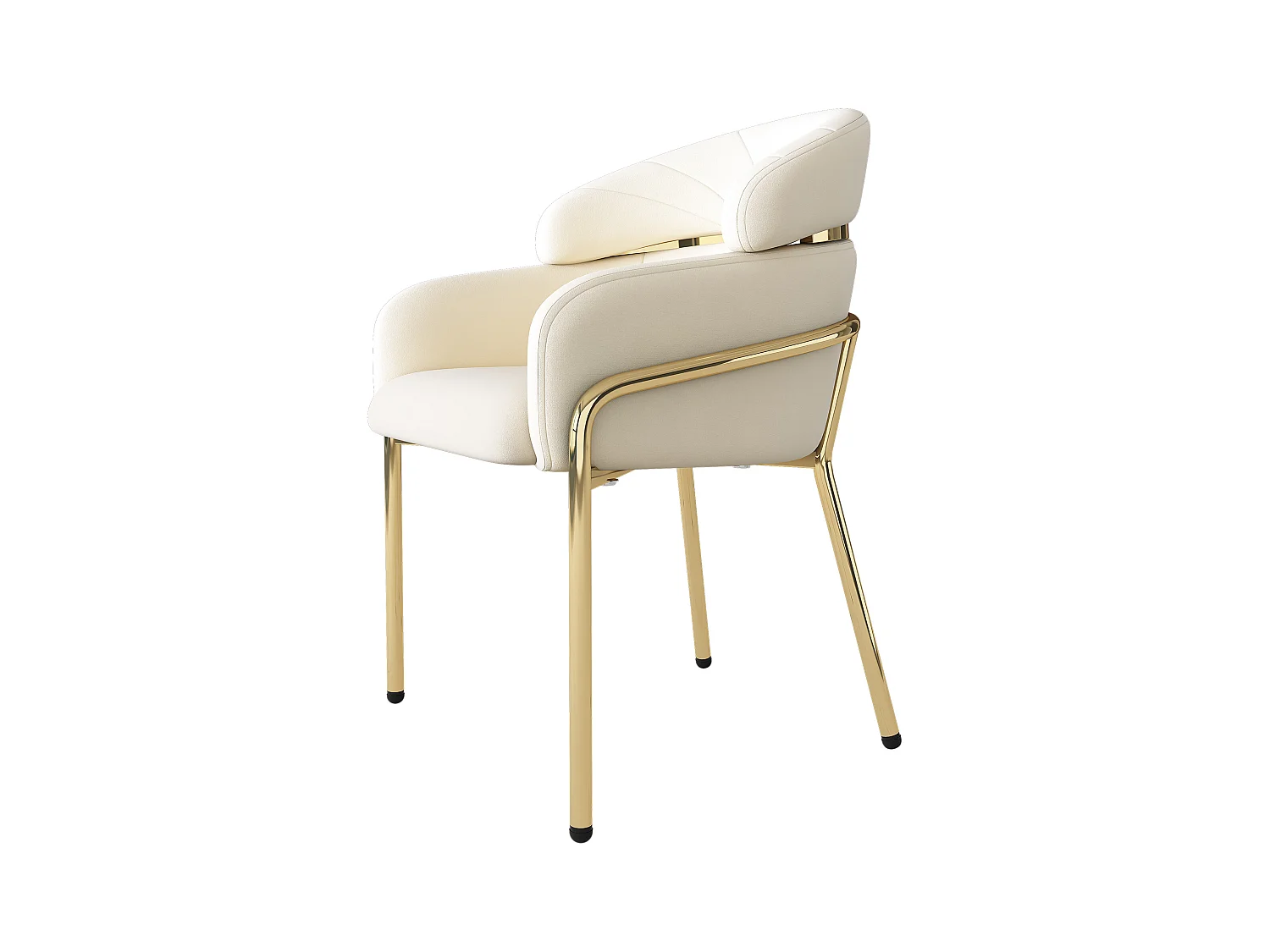 Chaise à manger simple en velours avec accoudoirs et dossier - pieds en métal - beige