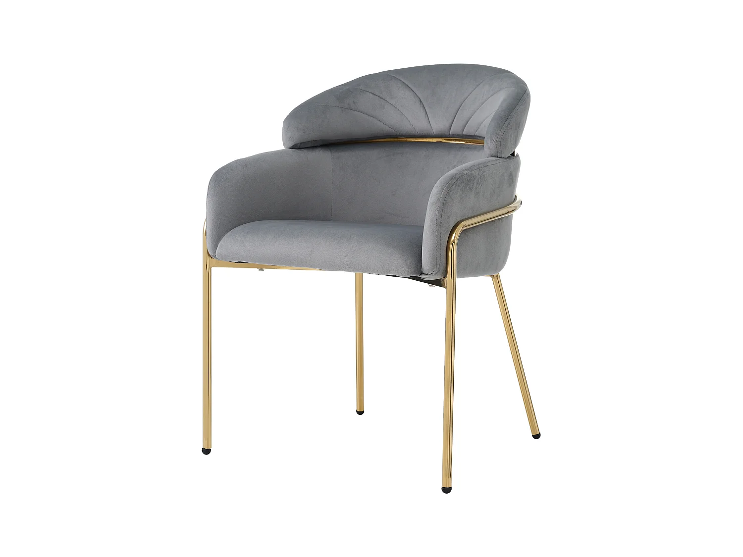 Chaise à manger simple en velours avec accoudoirs et dossier - pieds en métal - gris