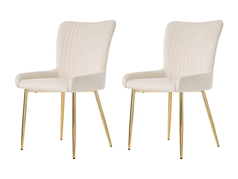 Lot de 2 chaises à manger en velours avec et dossier - pieds en métal doré - beige