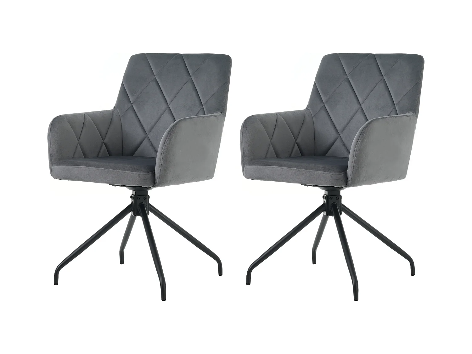 Lot de 2 chaises à manger rotative avec accoudoirs et dossier - pieds en métal - gris velours