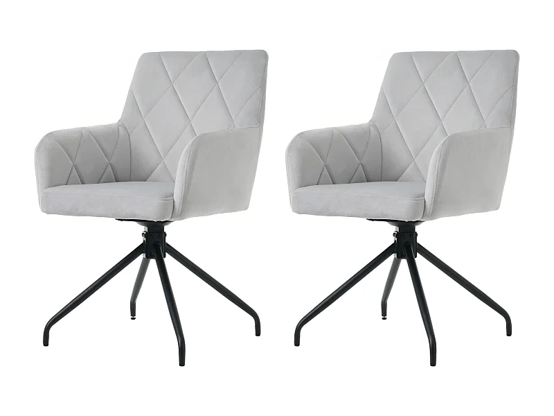 Lot de 2 chaises à manger rotative avec accoudoirs et dossier - pieds en métal - gris clair velours