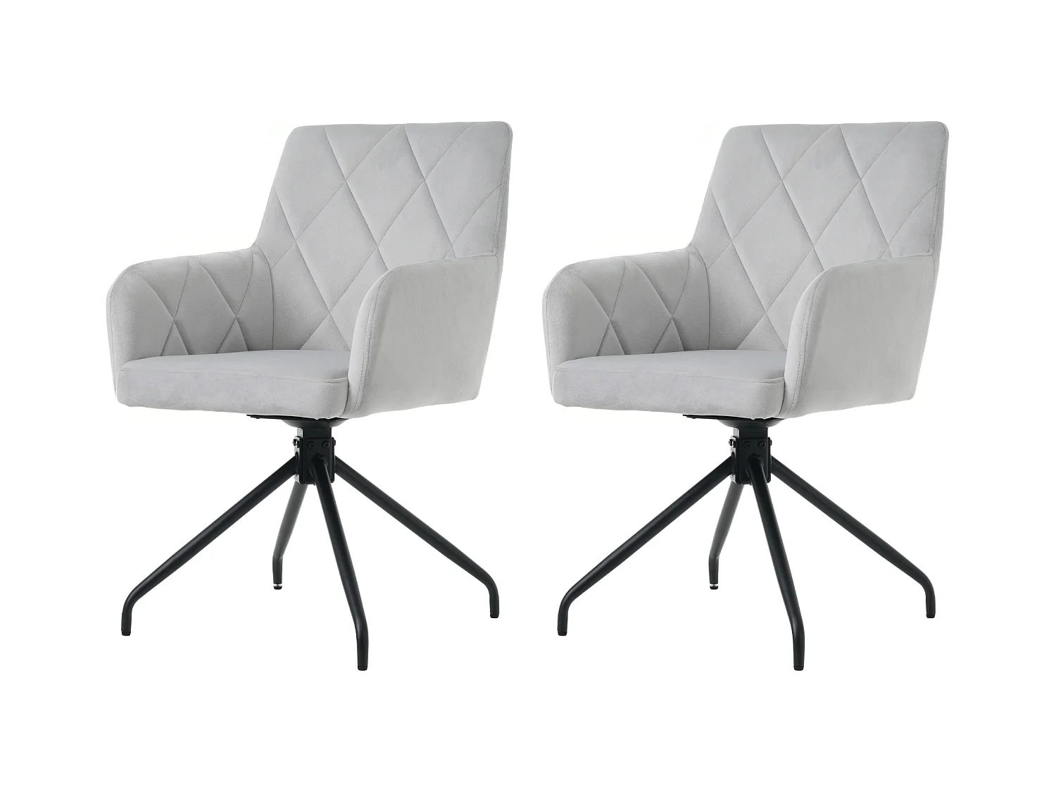 Lot de 2 chaises à manger rotative avec accoudoirs et dossier - pieds en métal - gris clair velours