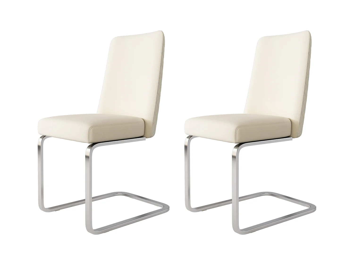 Lot de 2 chaises à manger en velours avec dossier - pieds en métal argenté - beige