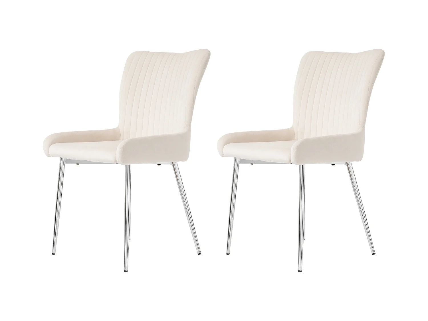 Lot de 2 chaises à manger en velours avec et dossier - pieds en métal argenté - beige