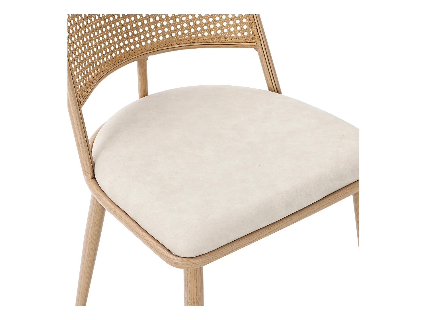 Lot de 2 chaises à manger en similicuir avec dossier en rotin - pieds en bois - beige