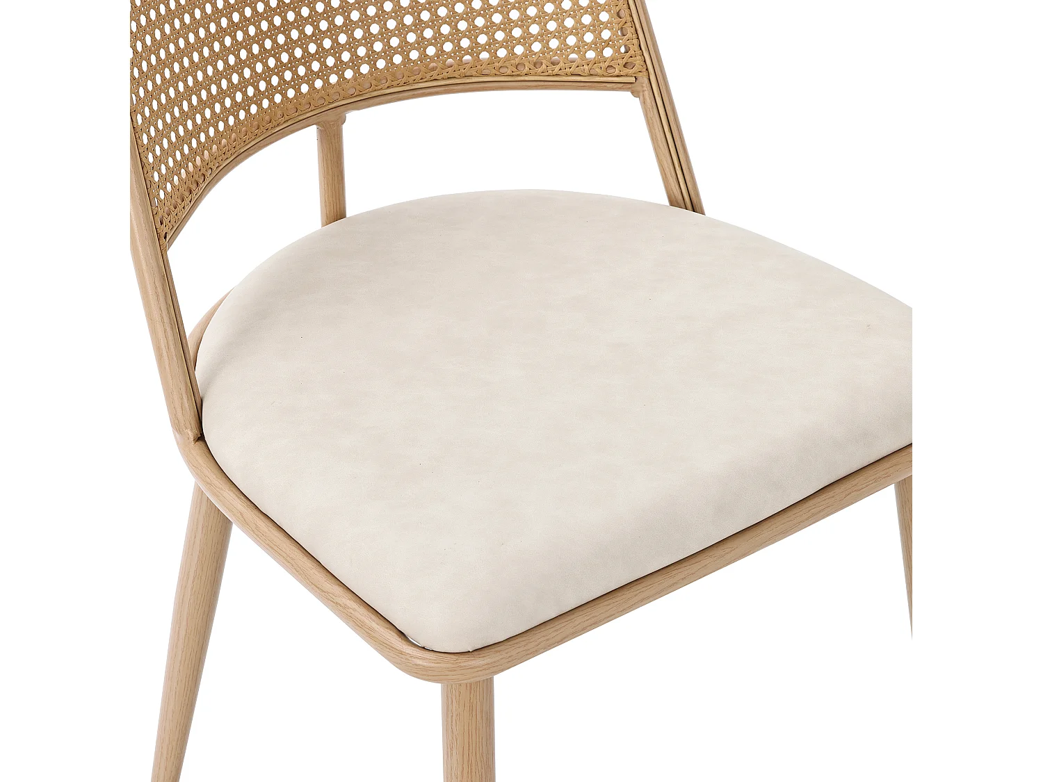 Lot de 2 chaises à manger en similicuir avec dossier en rotin - pieds en bois - beige