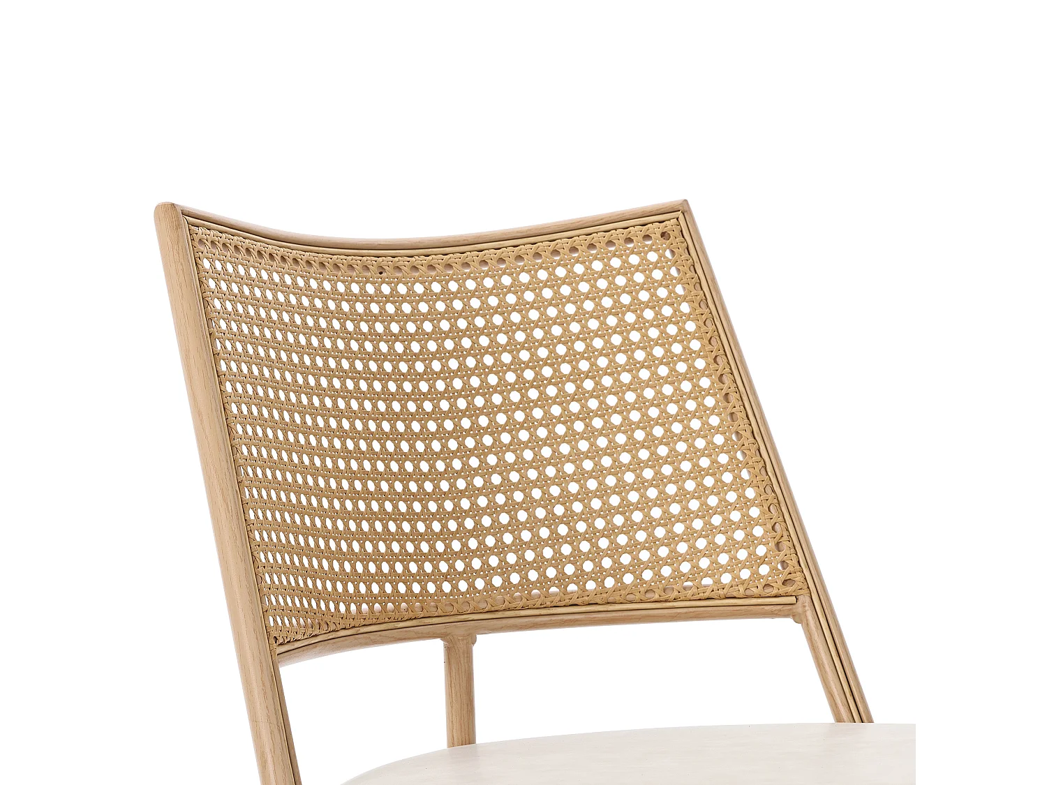 Lot de 2 chaises à manger en similicuir avec dossier en rotin - pieds en bois - beige