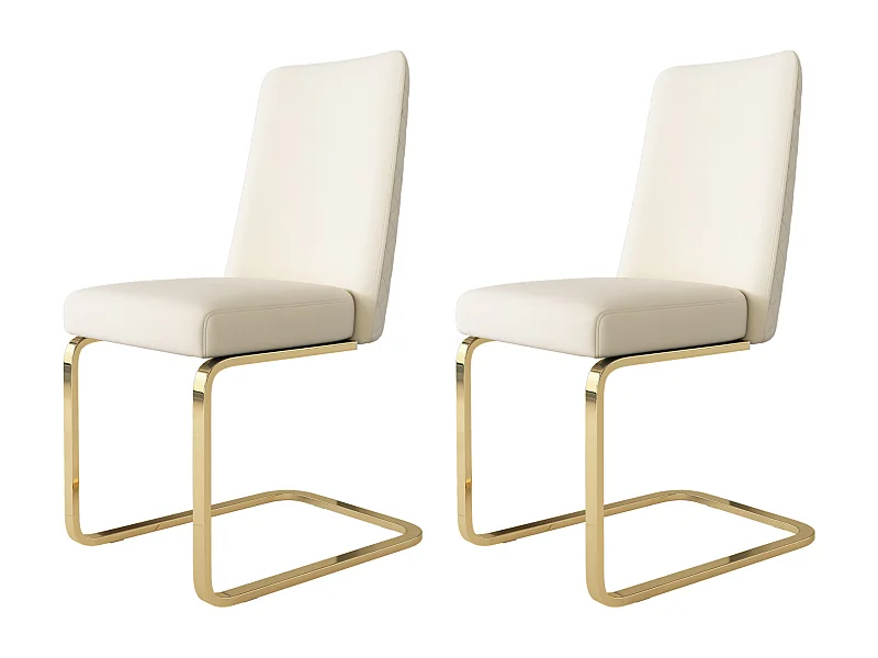 Set van 2 fluwelen eetkamerstoelen met rugleuning - gouden metalen poten - beige