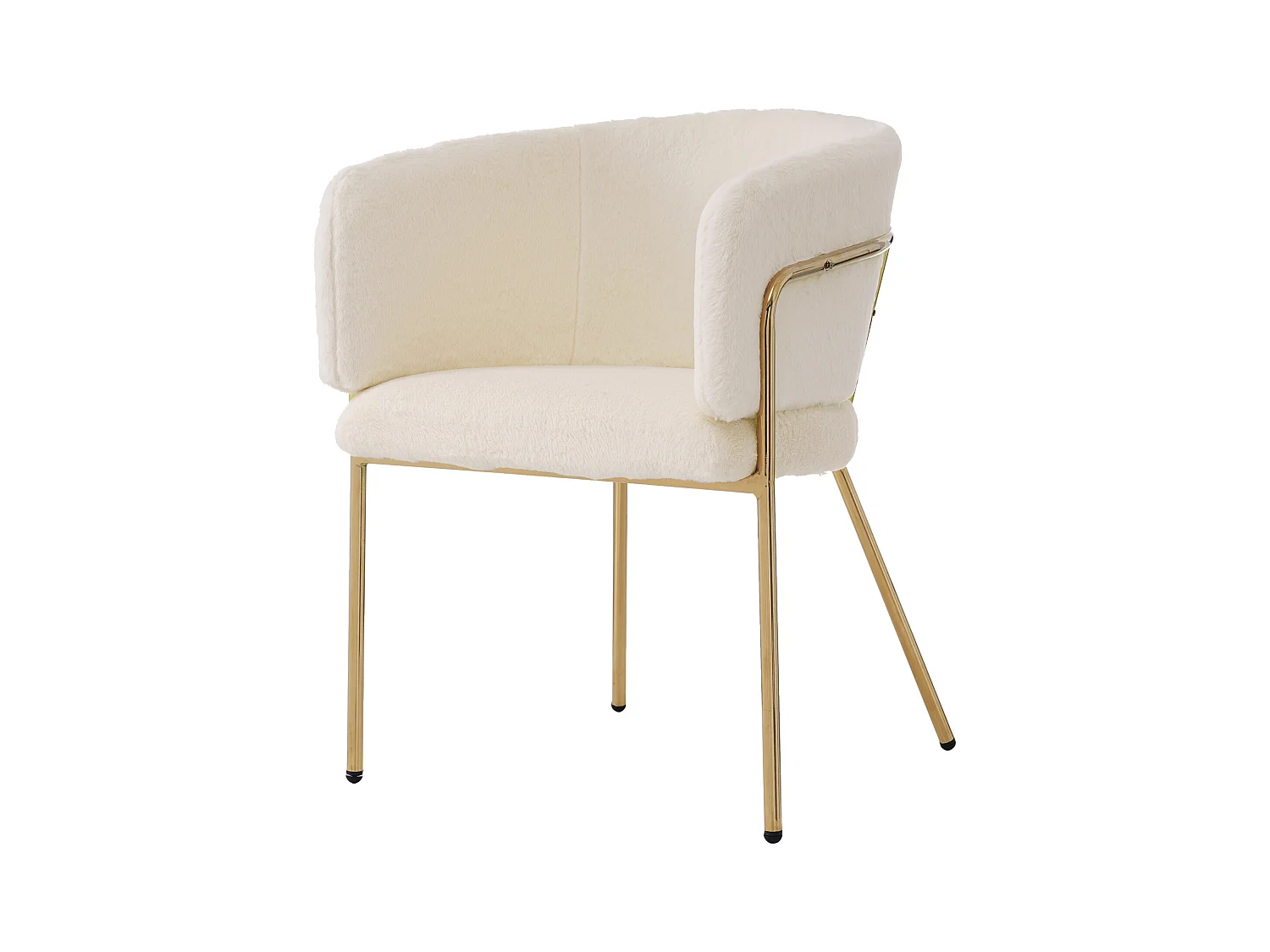 Chaise à manger avec accoudoirs et dossier - imitation fourrure de lapin beige - pieds en métal