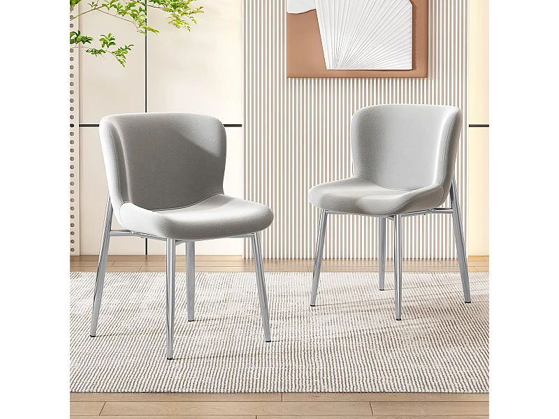Set van 2 fluwelen eetkamerstoelen met rugleuning - metalen poten - grijs