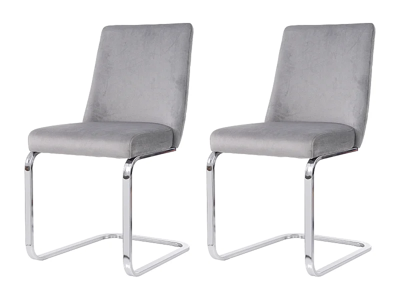 Set van 2 fluwelen eetkamerstoelen met rugleuning - zilveren metalen poten - grijs