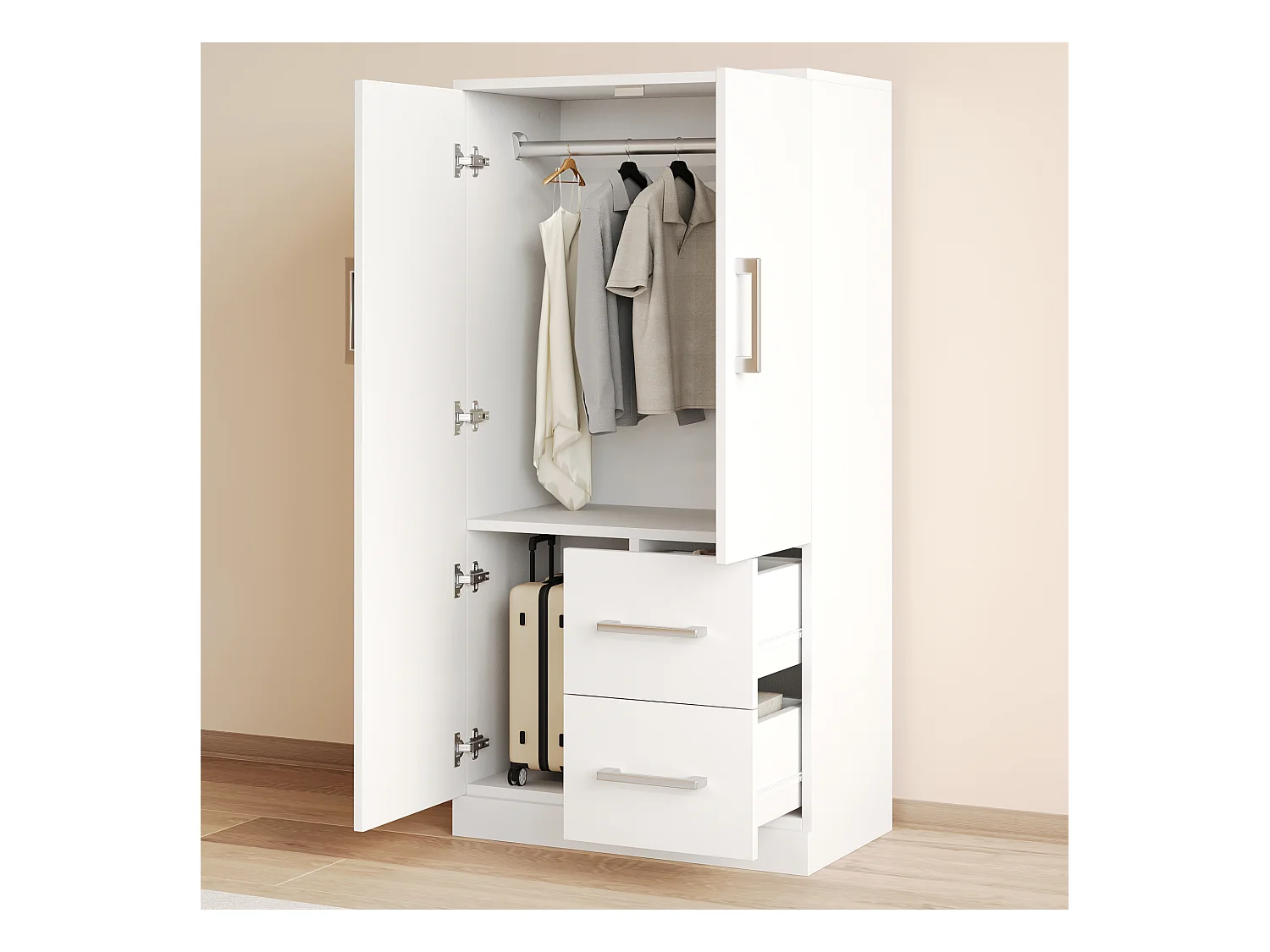 Armoire à 2 portes pour enfant avec 2 tiroirs et compartiments de rangement - 70 x 45 x 135 cm - bois - blanc