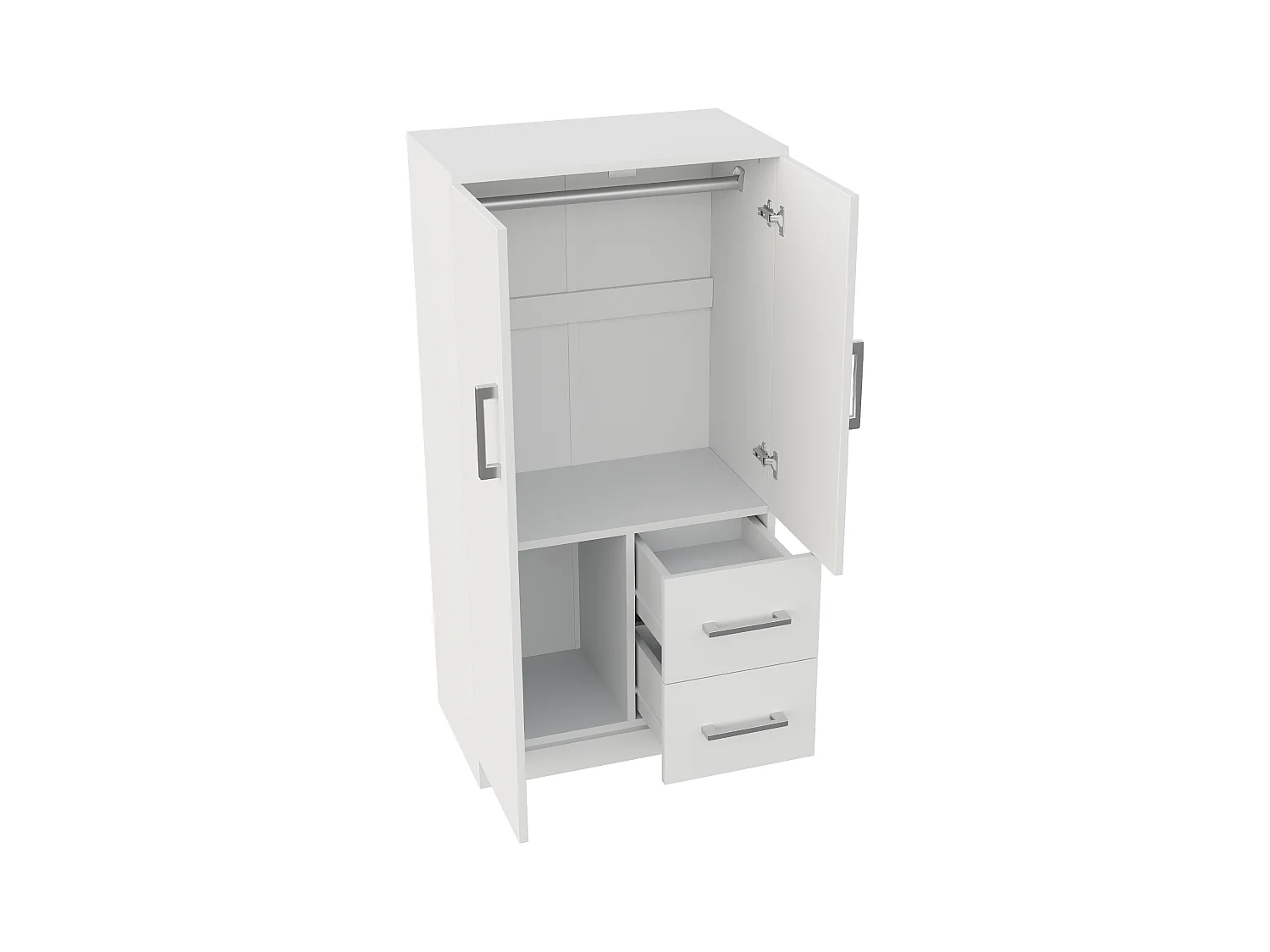 Kinderkleiderschrank 2-türig mit 2 Schubladen und Ablagefächern - 70 x 45 x 135 cm - Holz - weiß