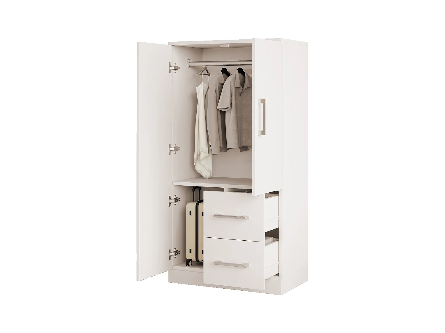 Kinderkleiderschrank 2-türig mit 2 Schubladen und Ablagefächern - 70 x 45 x 135 cm - Holz - weiß