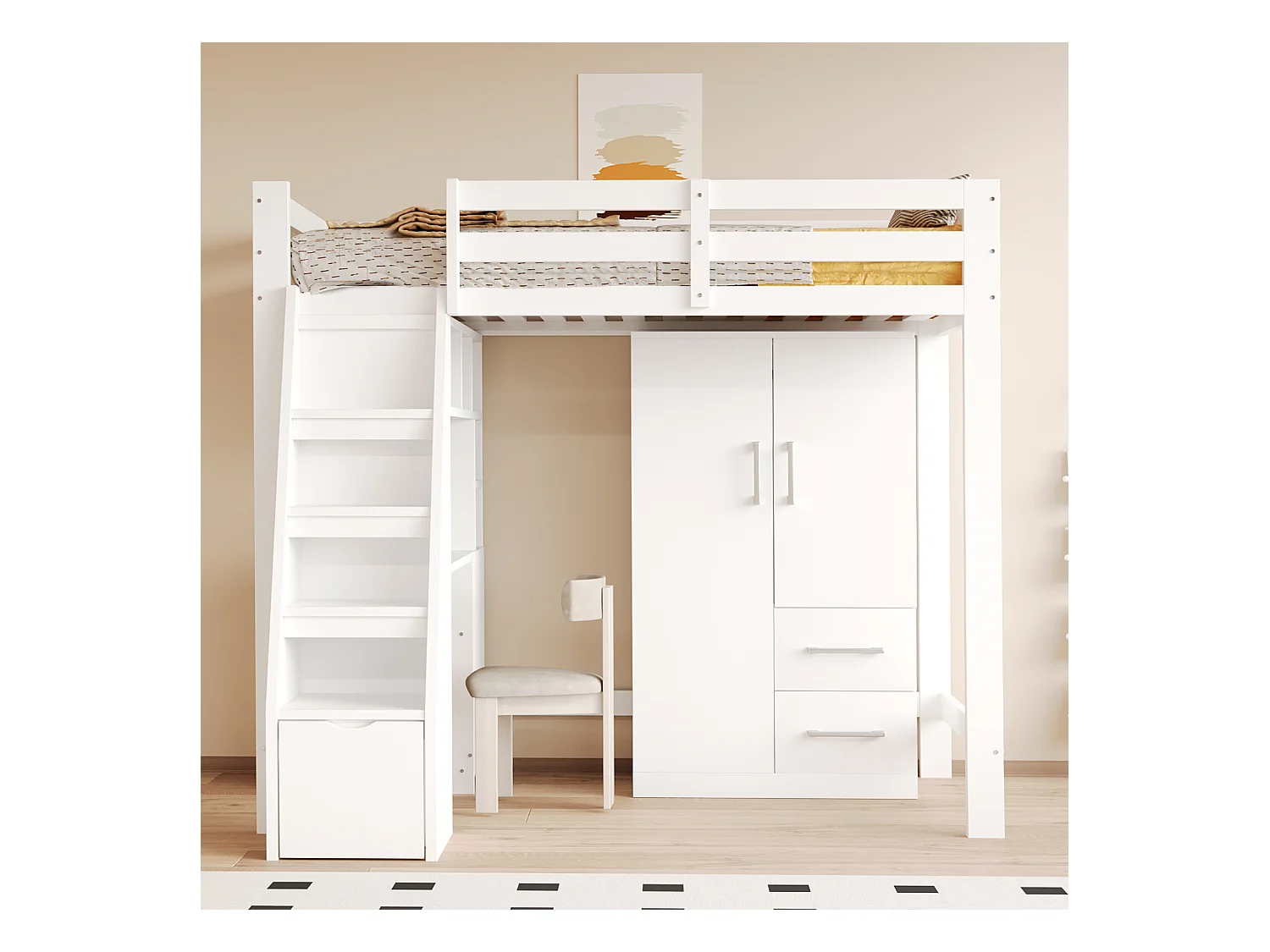 Kinderkleiderschrank 2-türig mit 2 Schubladen und Ablagefächern - 70 x 45 x 135 cm - Holz - weiß