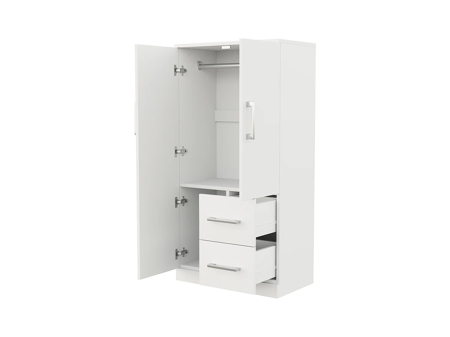 Kinderkleiderschrank 2-türig mit 2 Schubladen und Ablagefächern - 70 x 45 x 135 cm - Holz - weiß