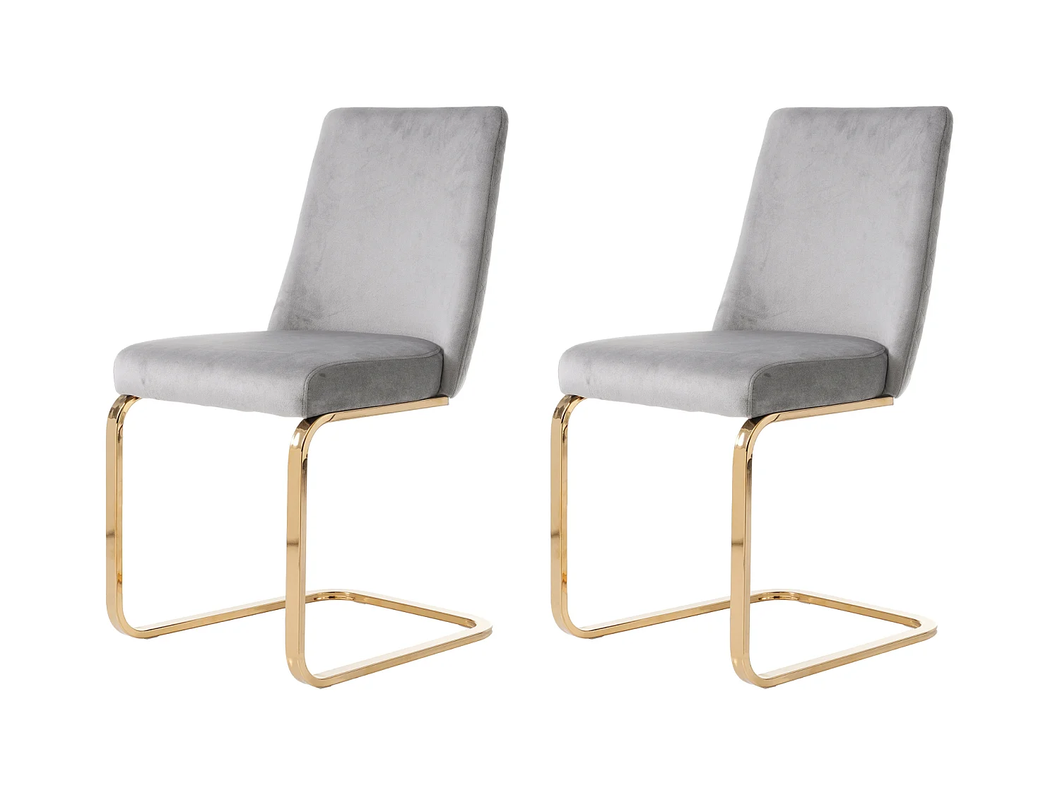 Lot de 2 chaises à manger en velours avec dossier - pieds en métal doré - gris