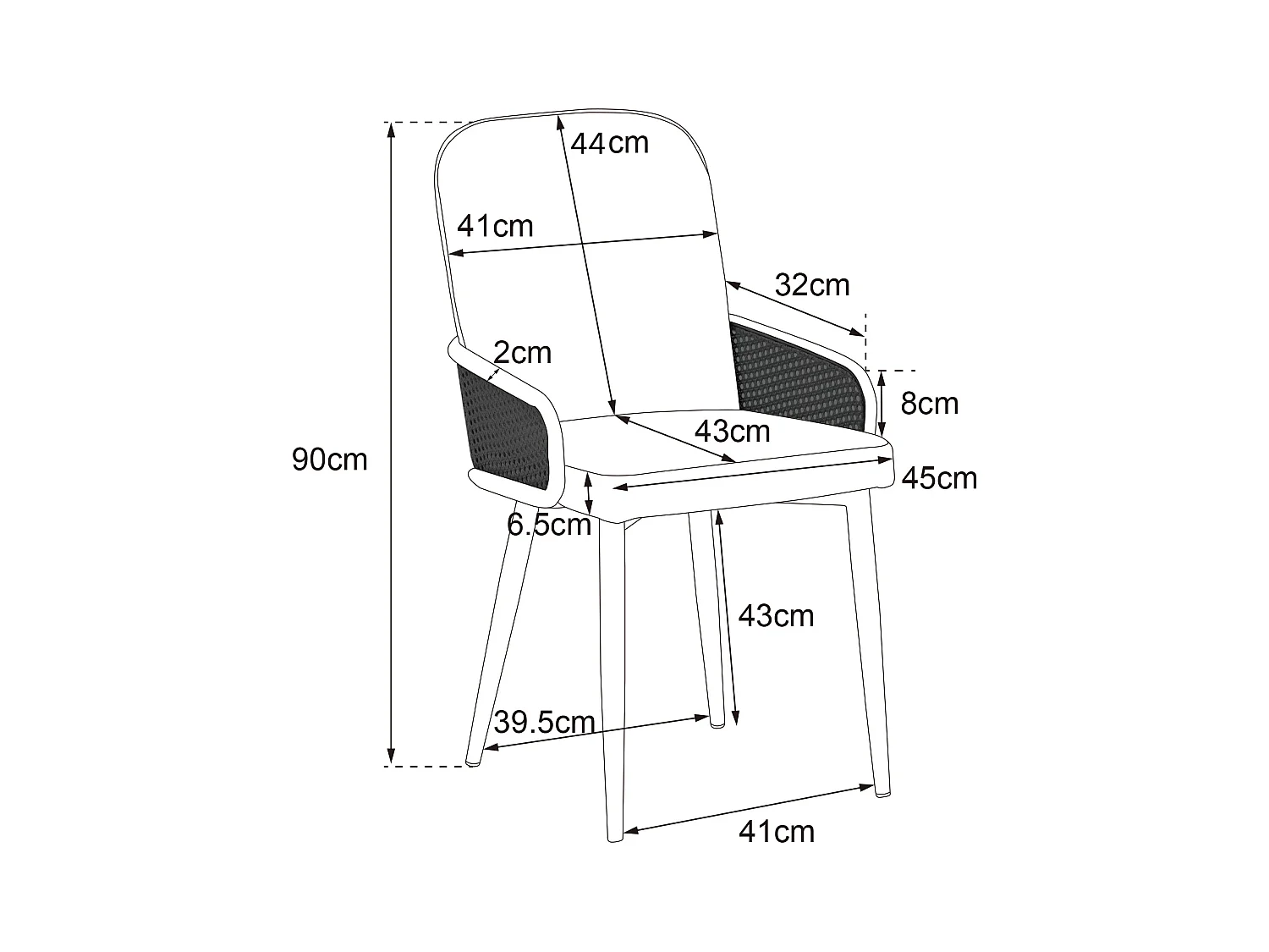 Lot de 2 chaises à manger en velours avec accoudoirs en rotin et dossier - pieds en métal - gris