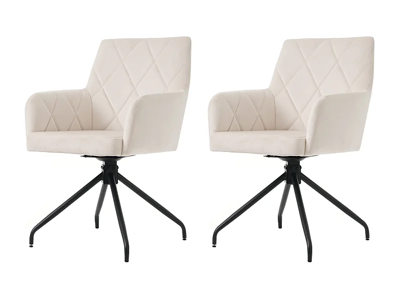 Lot de 2 chaises à manger rotative avec accoudoirs et dossier - pieds en métal - beige velours