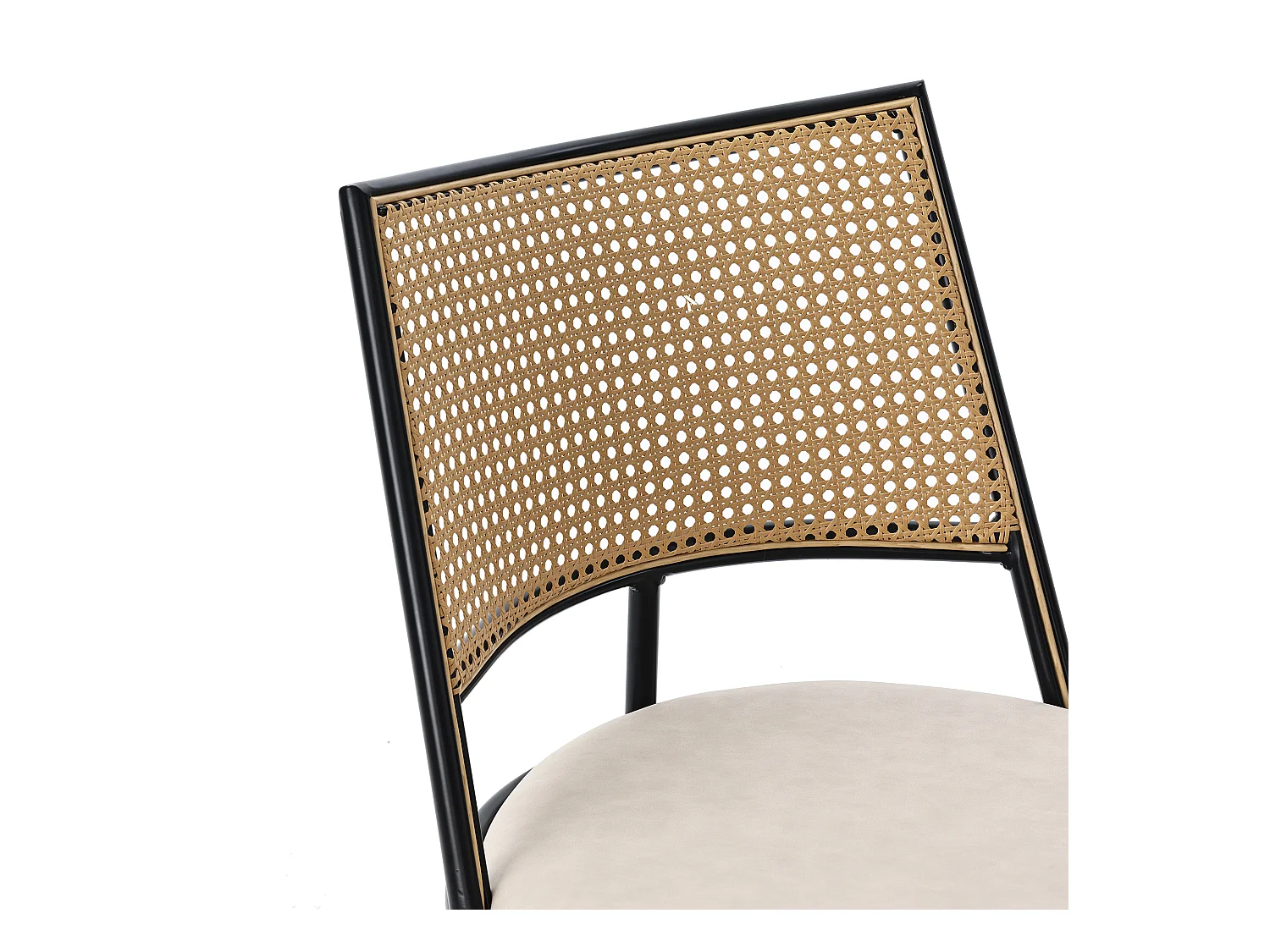 Lot de 2 chaises à manger en similicuir avec dossier en rotin - pieds en bois - noir