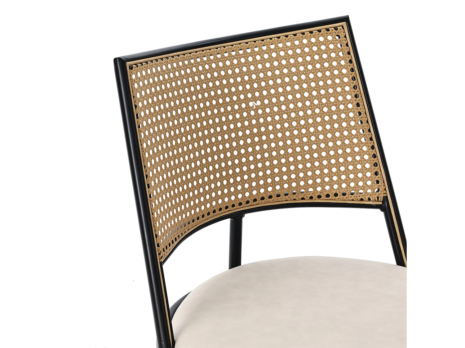 Lot de 2 chaises à manger en similicuir avec dossier en rotin - pieds en bois - noir