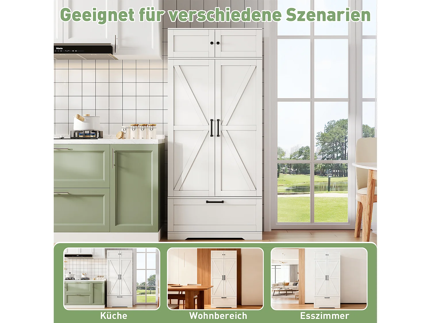 Keuken dressoir met verstelbare planken + lade + 4 deuren + wijnrek - 80 x 40 x 180 cm - MDF - wit