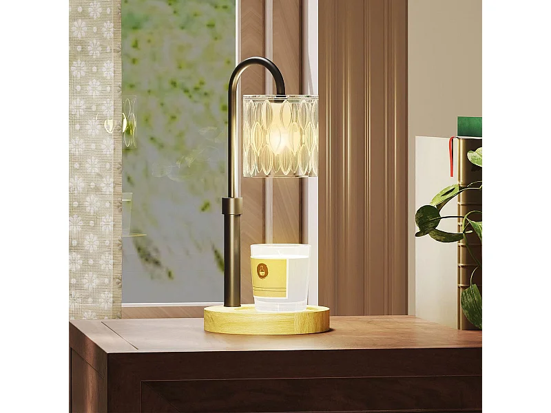 Lámpara de sobremesa Lirio Homcom calefactora de velas negro/natural Ø15x32,5 cm