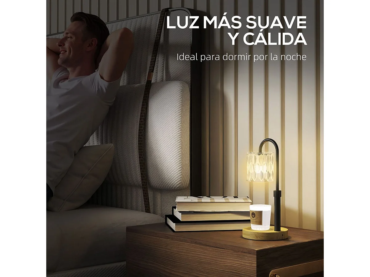 Lámpara de sobremesa Lirio Homcom calefactora de velas negro/natural Ø15x32,5 cm