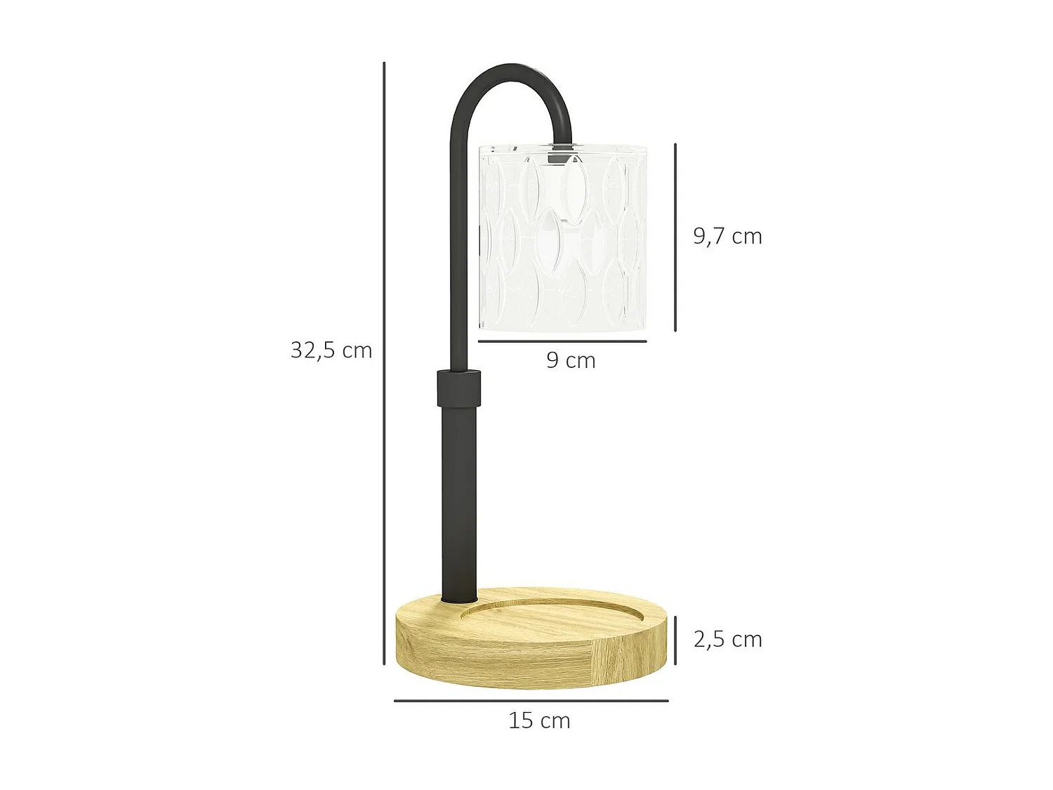 Lámpara de sobremesa Lirio Homcom calefactora de velas negro/natural Ø15x32,5 cm