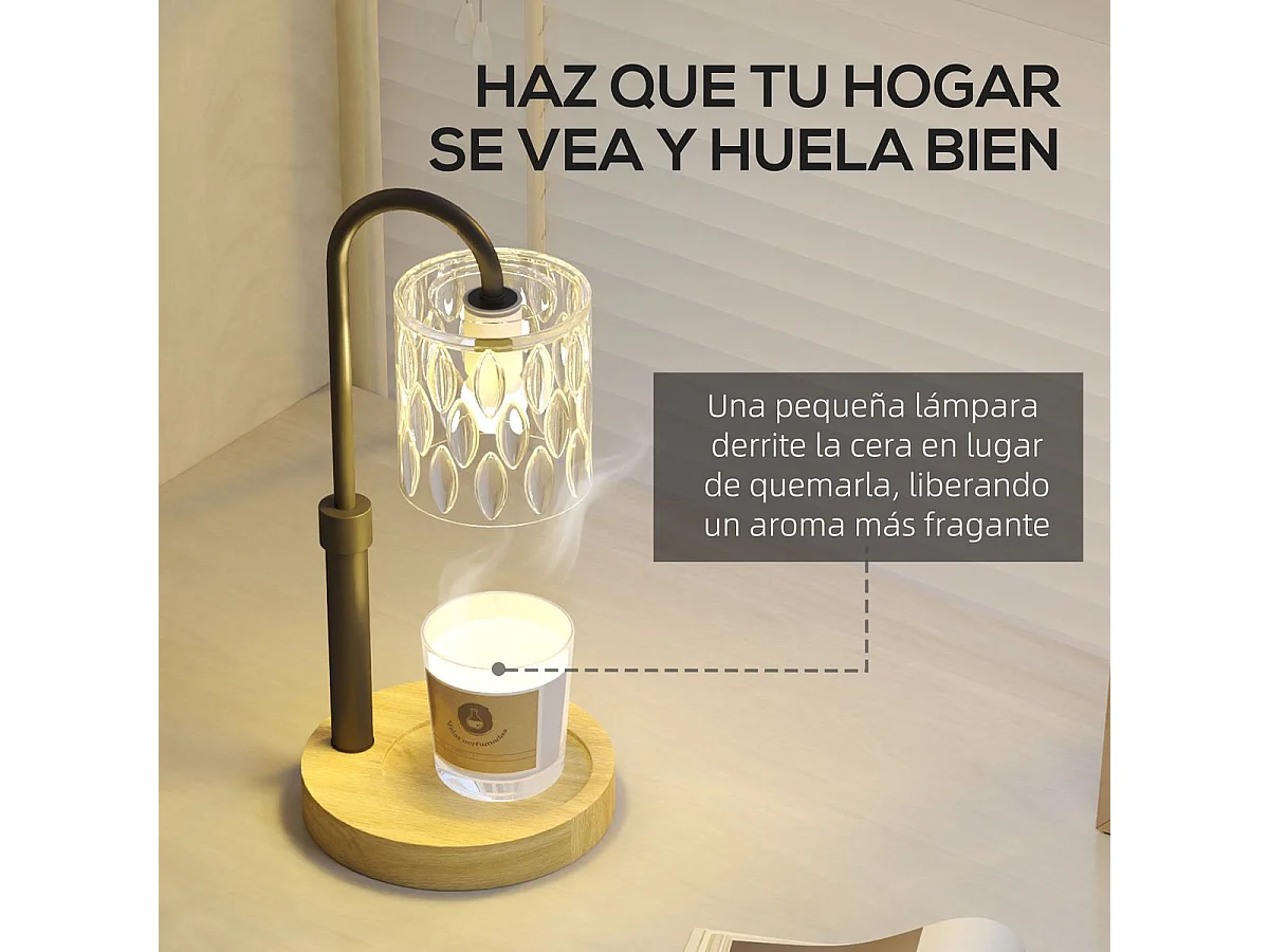 Lámpara de sobremesa Lirio Homcom calefactora de velas negro/natural Ø15x32,5 cm