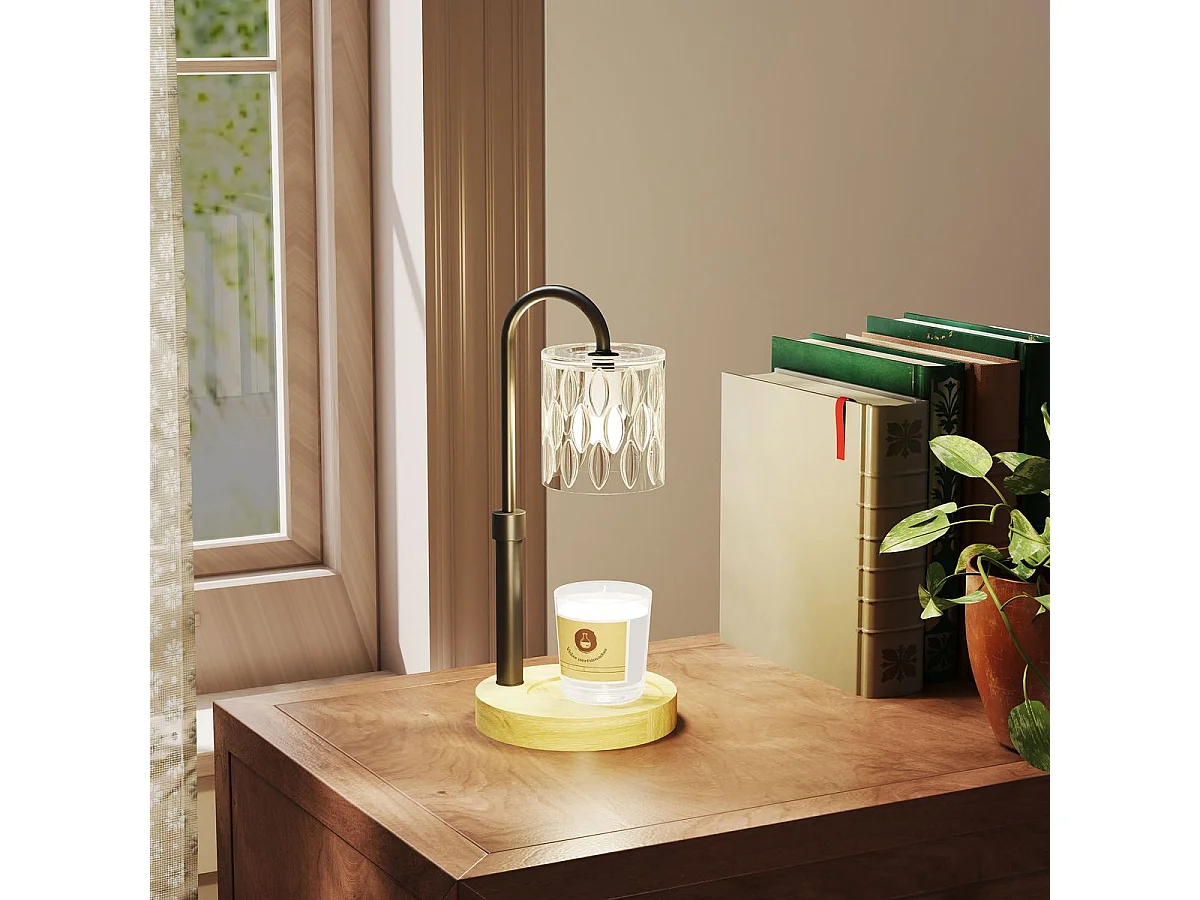 Lámpara de sobremesa Lirio Homcom calefactora de velas negro/natural Ø15x32,5 cm