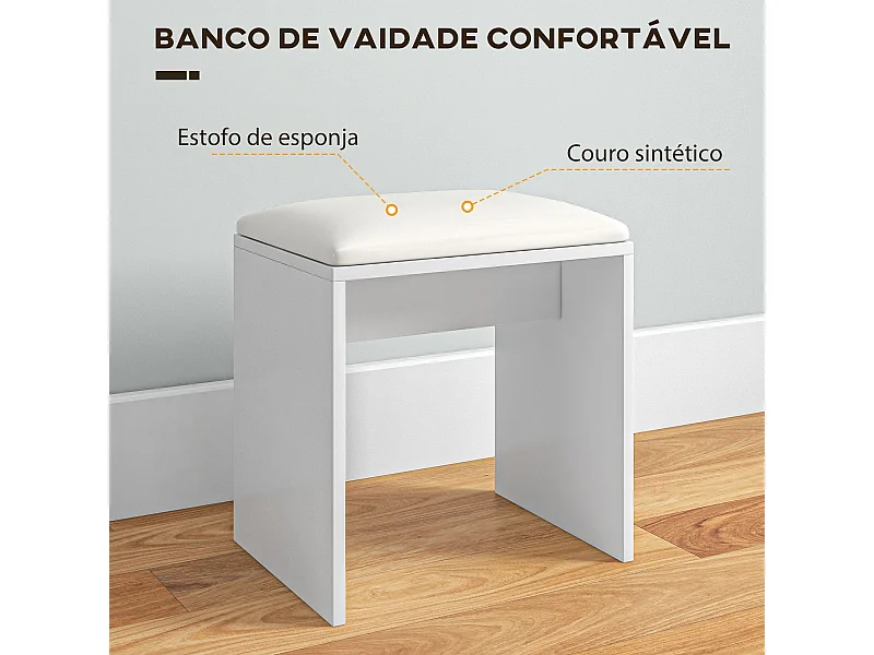 Toucador de Maquilhagem Elegante com Espelho e Banco Almofadado para Quarto