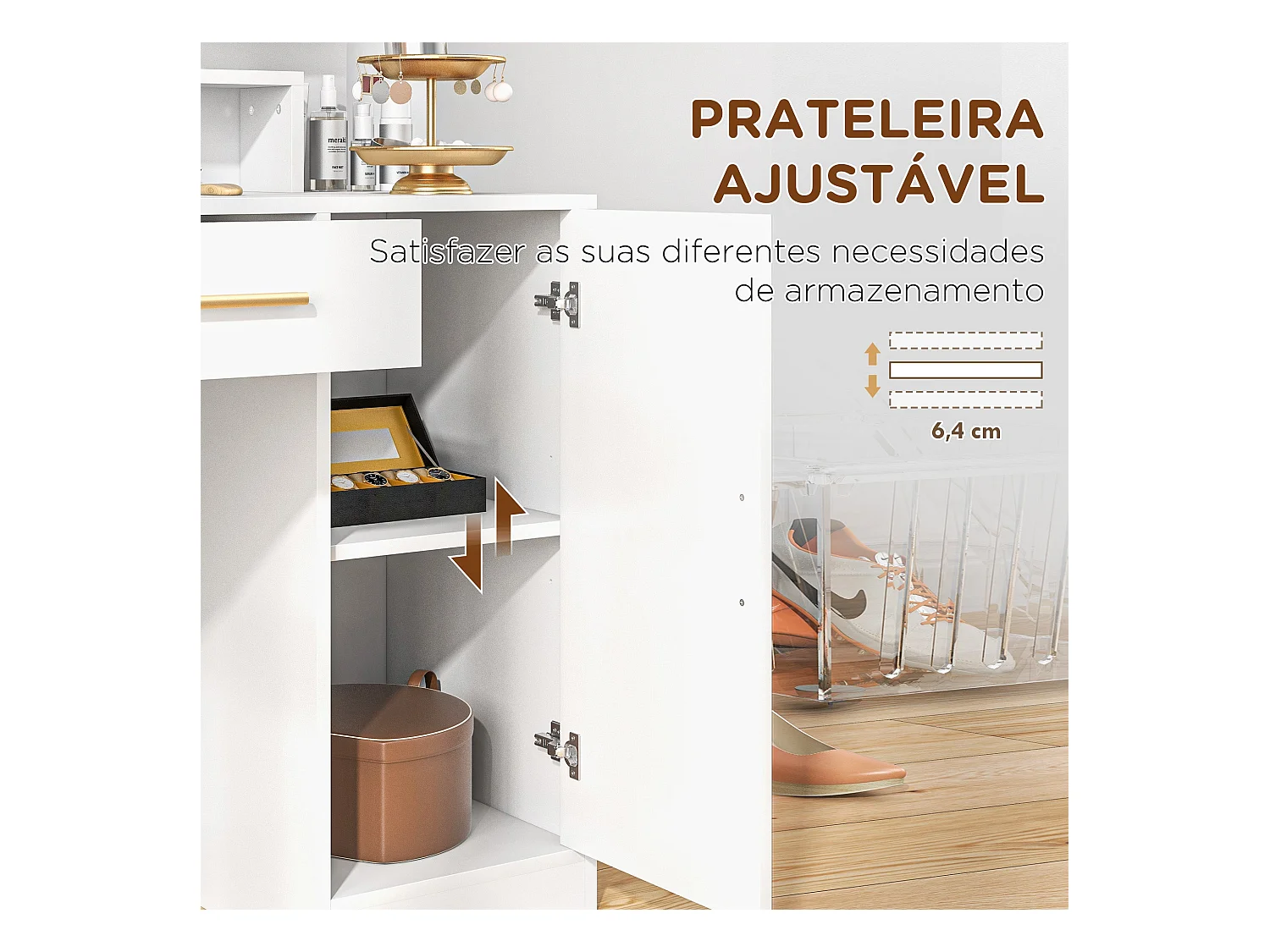 Tocador Michela taburete + cajón + armario blanco 140x80x40 cm