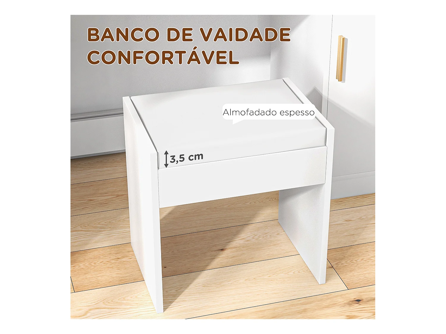 Tocador Michela taburete + cajón + armario blanco 140x80x40 cm