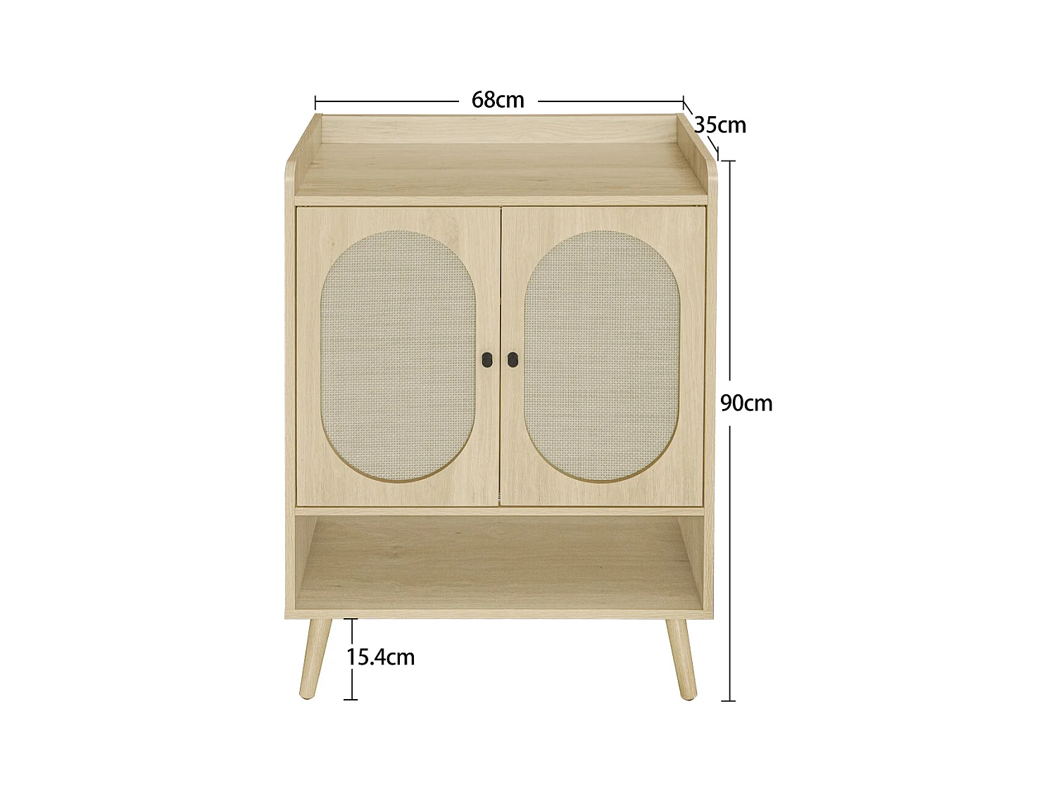 Scarpiera a due ante, 68 x 35 x 90 cm, effetto legno naturale, effetto rattan intrecciato, con contenitore, ideale per ingressi e corridoi