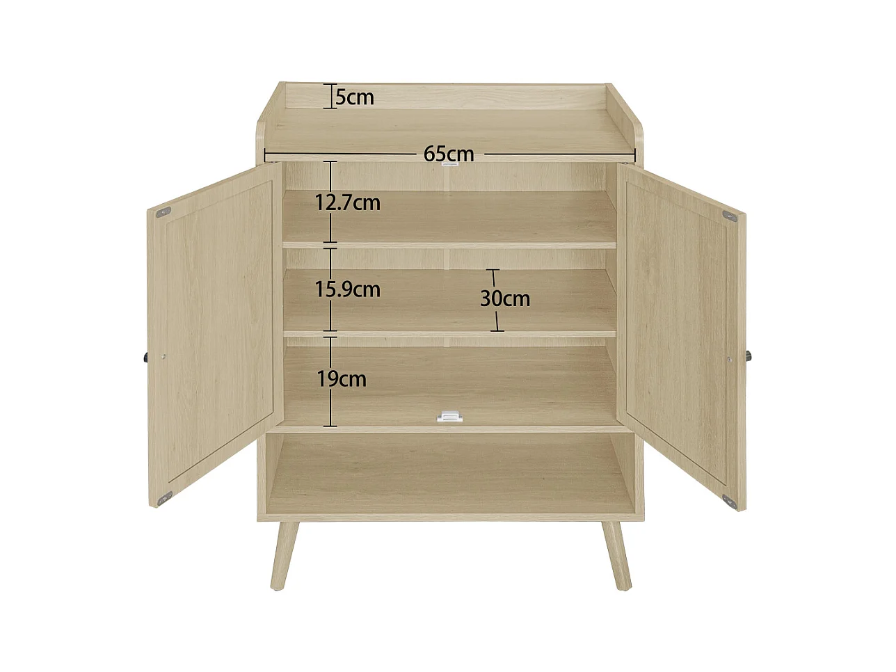 Scarpiera a due ante, 68 x 35 x 90 cm, effetto legno naturale, effetto rattan intrecciato, con contenitore, ideale per ingressi e corridoi