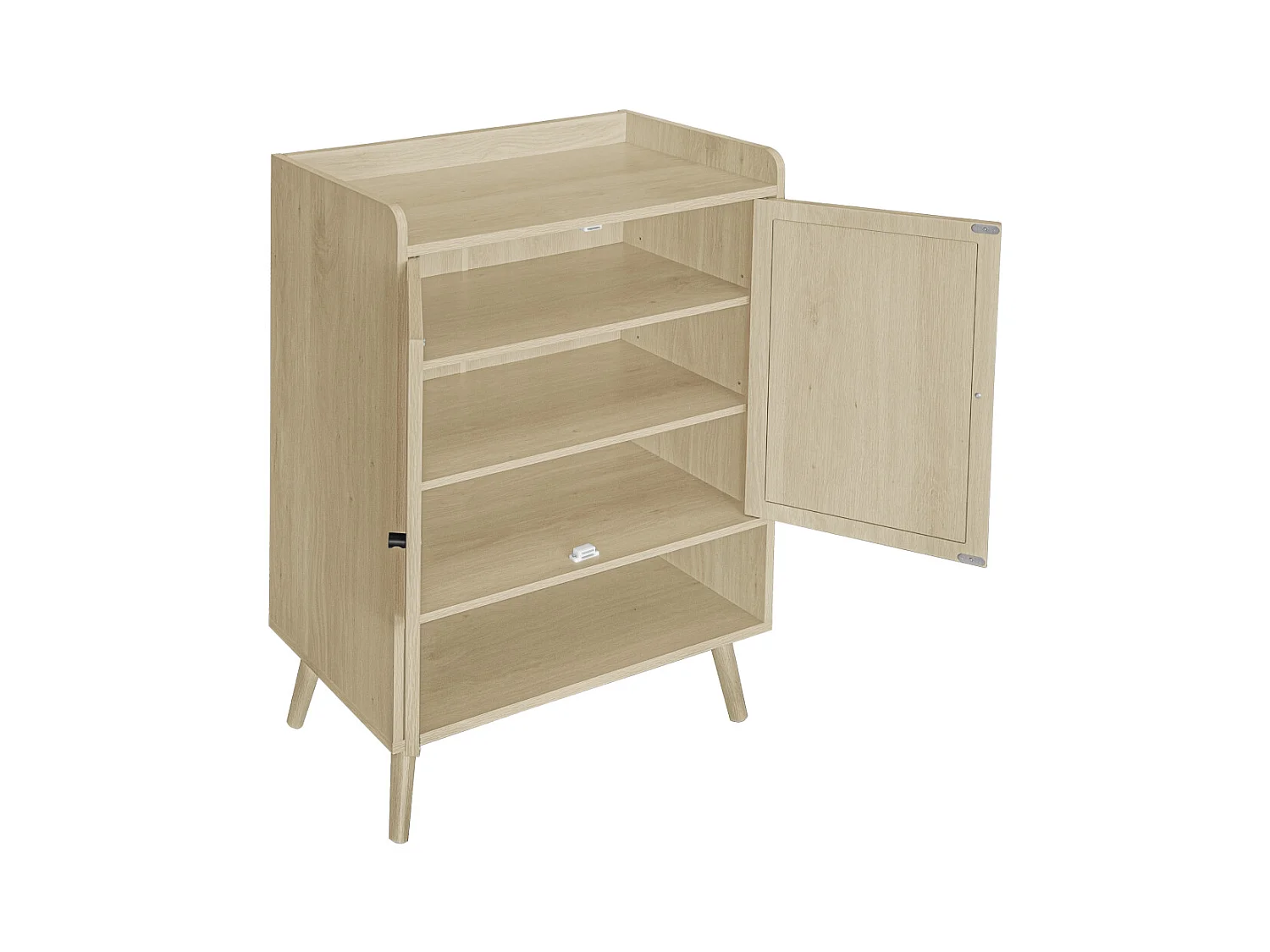 Scarpiera a due ante, 68 x 35 x 90 cm, effetto legno naturale, effetto rattan intrecciato, con contenitore, ideale per ingressi e corridoi