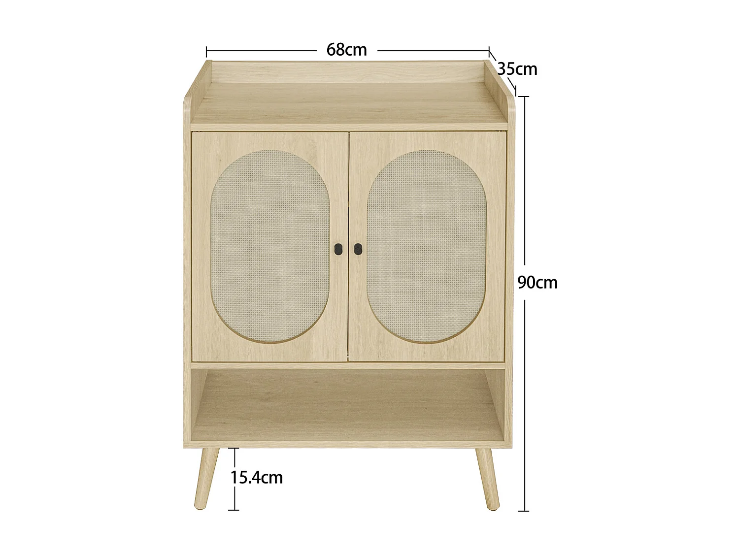 Meuble à chaussures à deux portes, 68 x 35 x 90 cm, aspect bois naturel, effet rotin tressé, avec rangement,  idéal pour les entrées et les couloirs