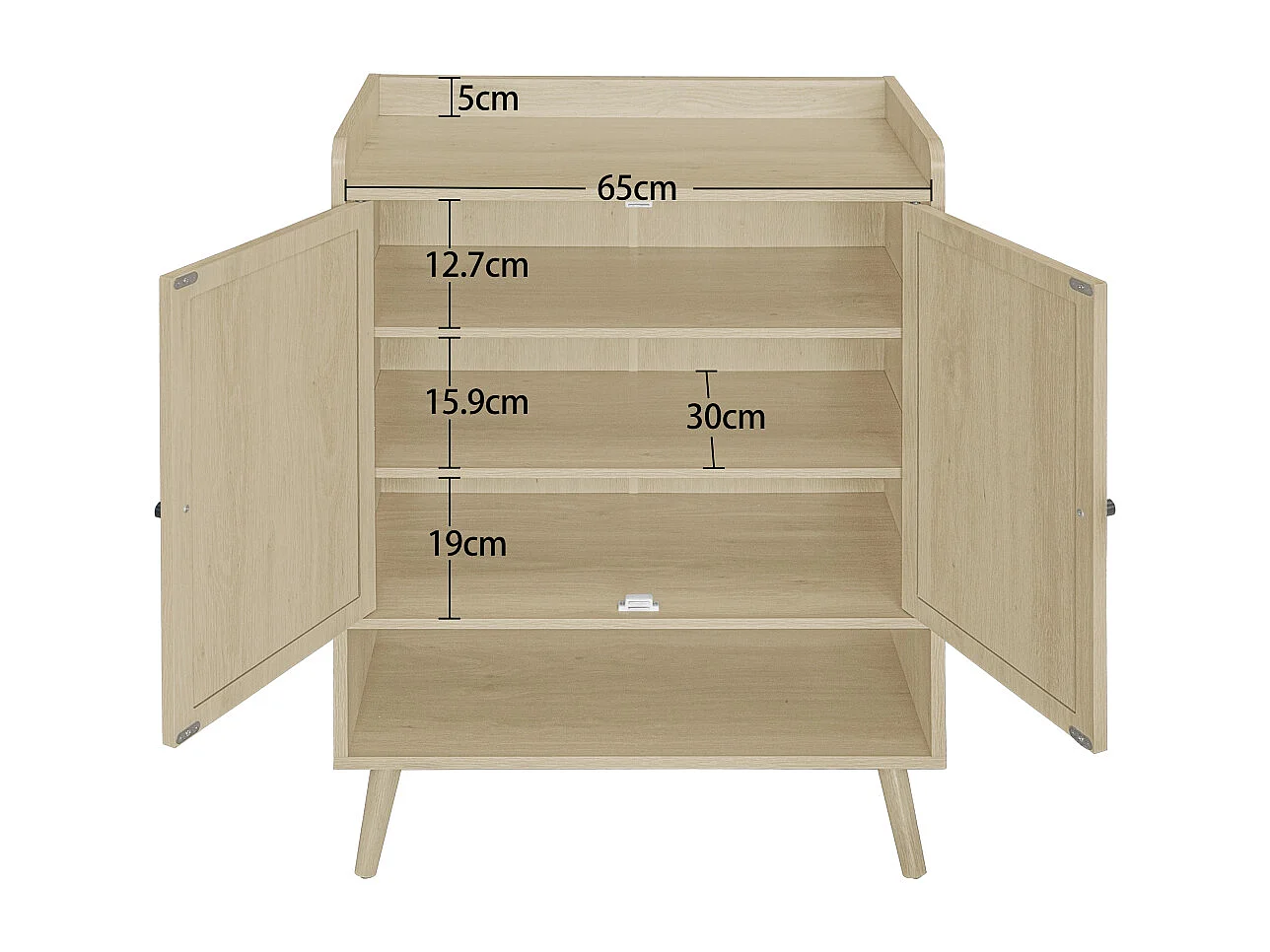 Meuble à chaussures à deux portes, 68 x 35 x 90 cm, aspect bois naturel, effet rotin tressé, avec rangement,  idéal pour les entrées et les couloirs