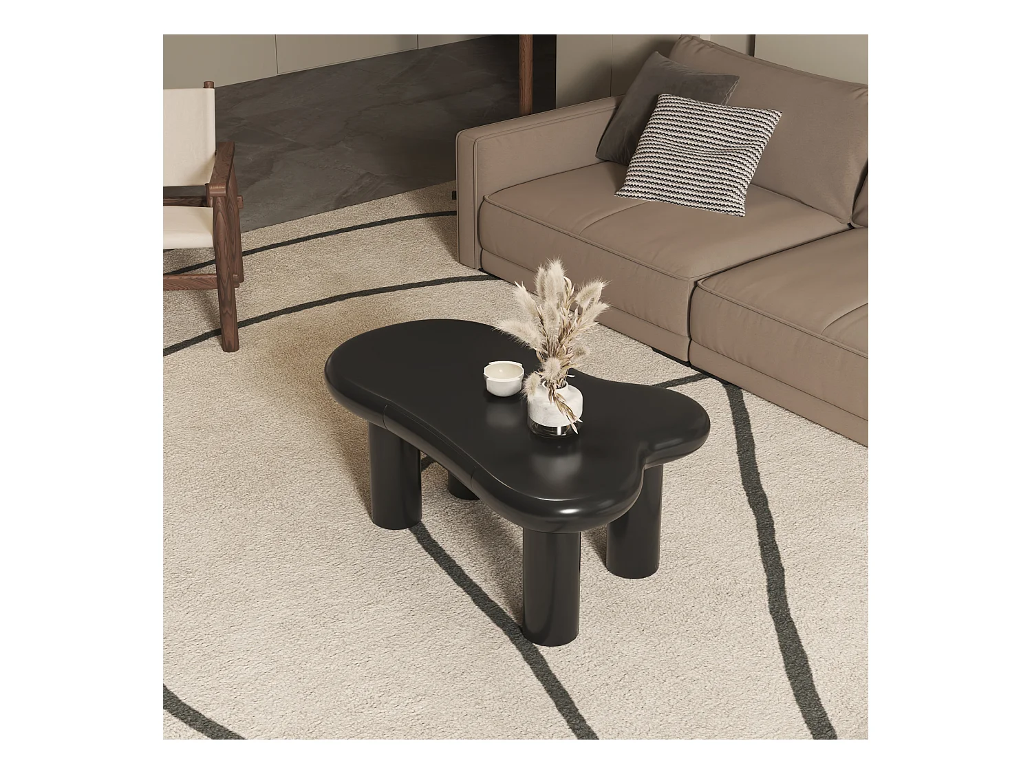 Mesa de centro de MDF negro con forma de nube, iluminación LED de 16 colores y cajón - Mesa de salón moderna con espacio de almacenamiento