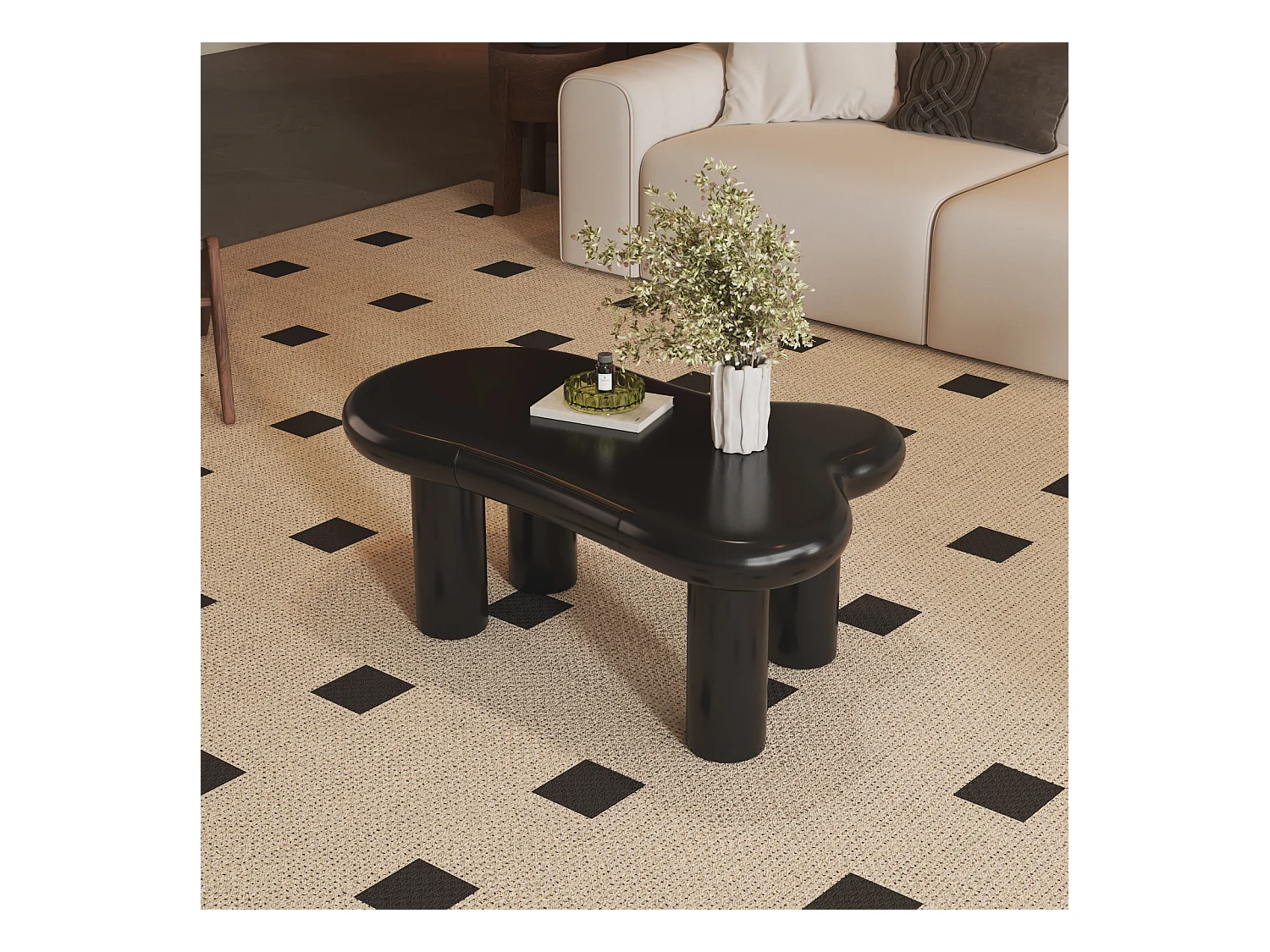 Mesa de centro de MDF negro con forma de nube, iluminación LED de 16 colores y cajón - Mesa de salón moderna con espacio de almacenamiento