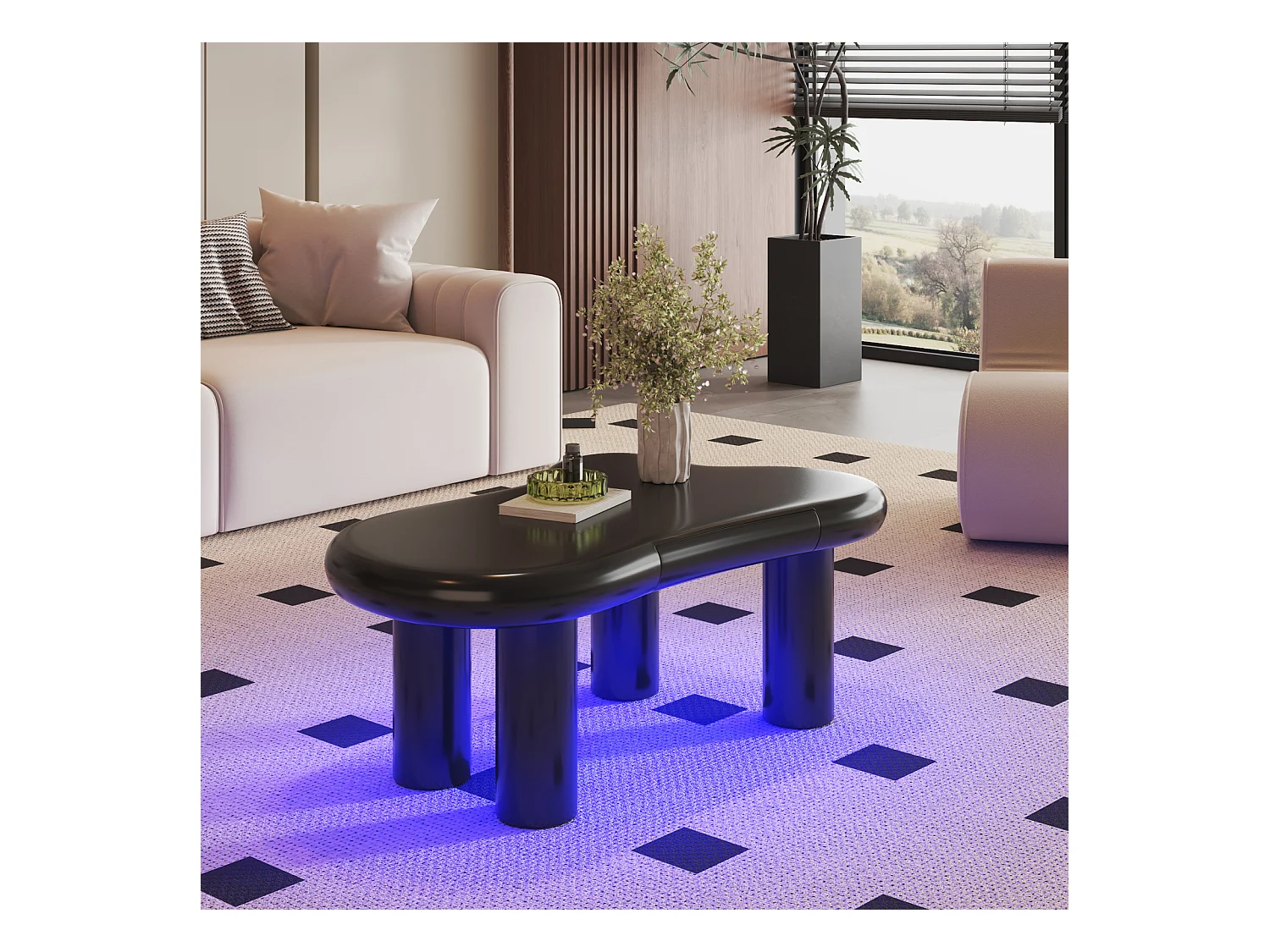 Tavolino da caffè a forma di nuvola in MDF nero con illuminazione a LED a 16 colori e cassetto - Tavolo da soggiorno moderno con contenitore