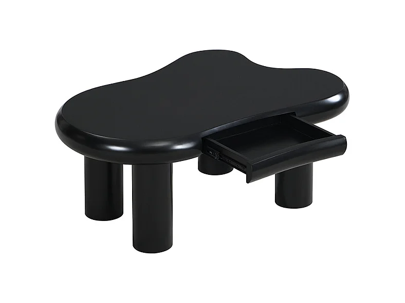 Tavolino da caffè a forma di nuvola in MDF nero con illuminazione a LED a 16 colori e cassetto - Tavolo da soggiorno moderno con contenitore