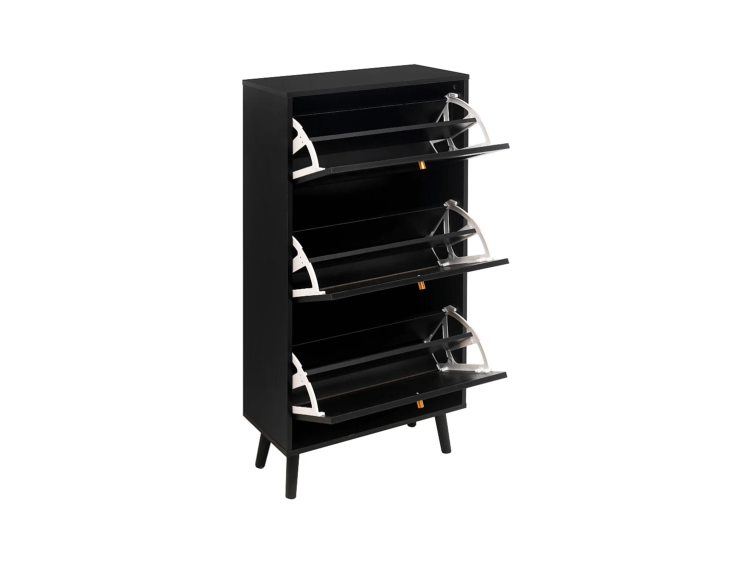 Meuble à chaussures noir 60x24x121 cm, 3 niveaux style bohème avec motif à rayures raffiné. Idéal pour entrée, couloir ou autres espaces