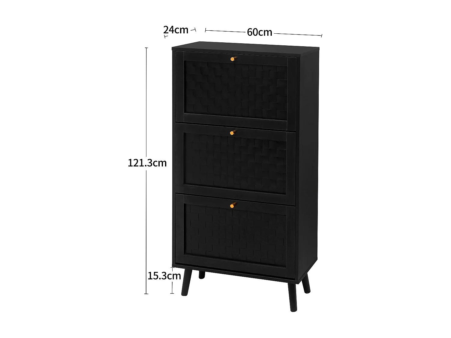 Meuble à chaussures noir 60x24x121 cm, 3 niveaux style bohème avec motif à rayures raffiné. Idéal pour entrée, couloir ou autres espaces