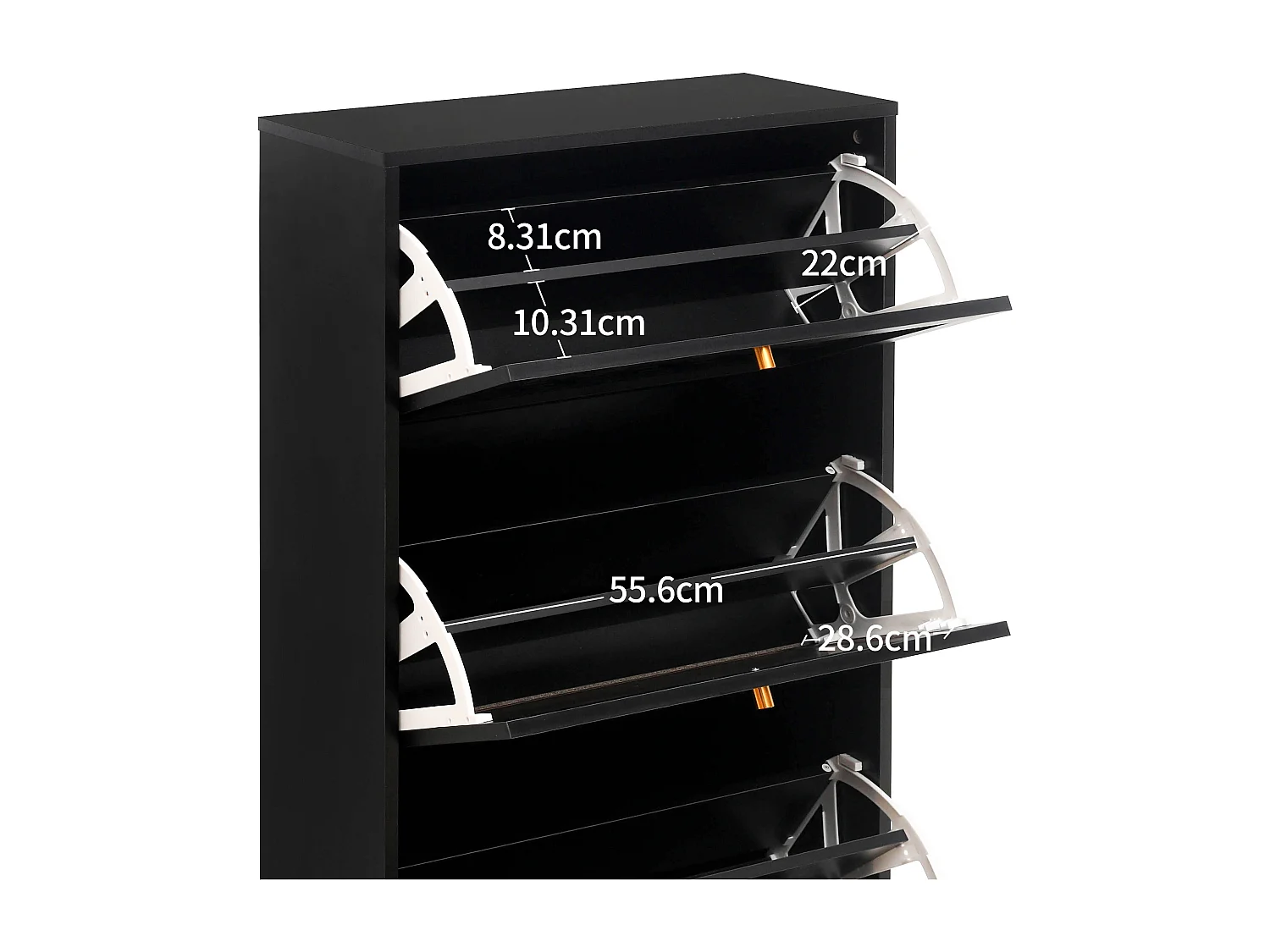 Meuble à chaussures noir 60x24x121 cm, 3 niveaux style bohème avec motif à rayures raffiné. Idéal pour entrée, couloir ou autres espaces