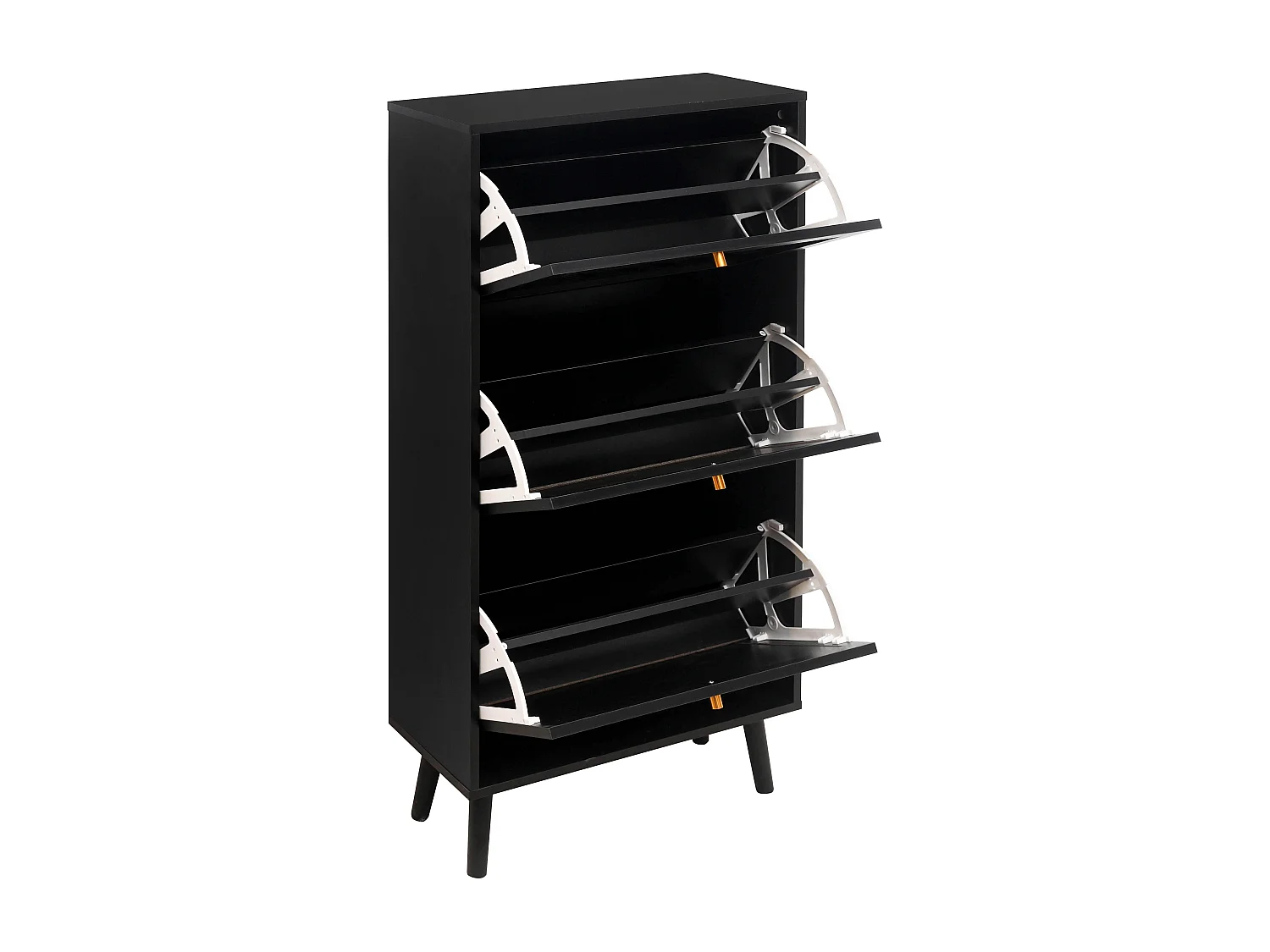 Meuble à chaussures noir 60x24x121 cm, 3 niveaux style bohème avec motif à rayures raffiné. Idéal pour entrée, couloir ou autres espaces