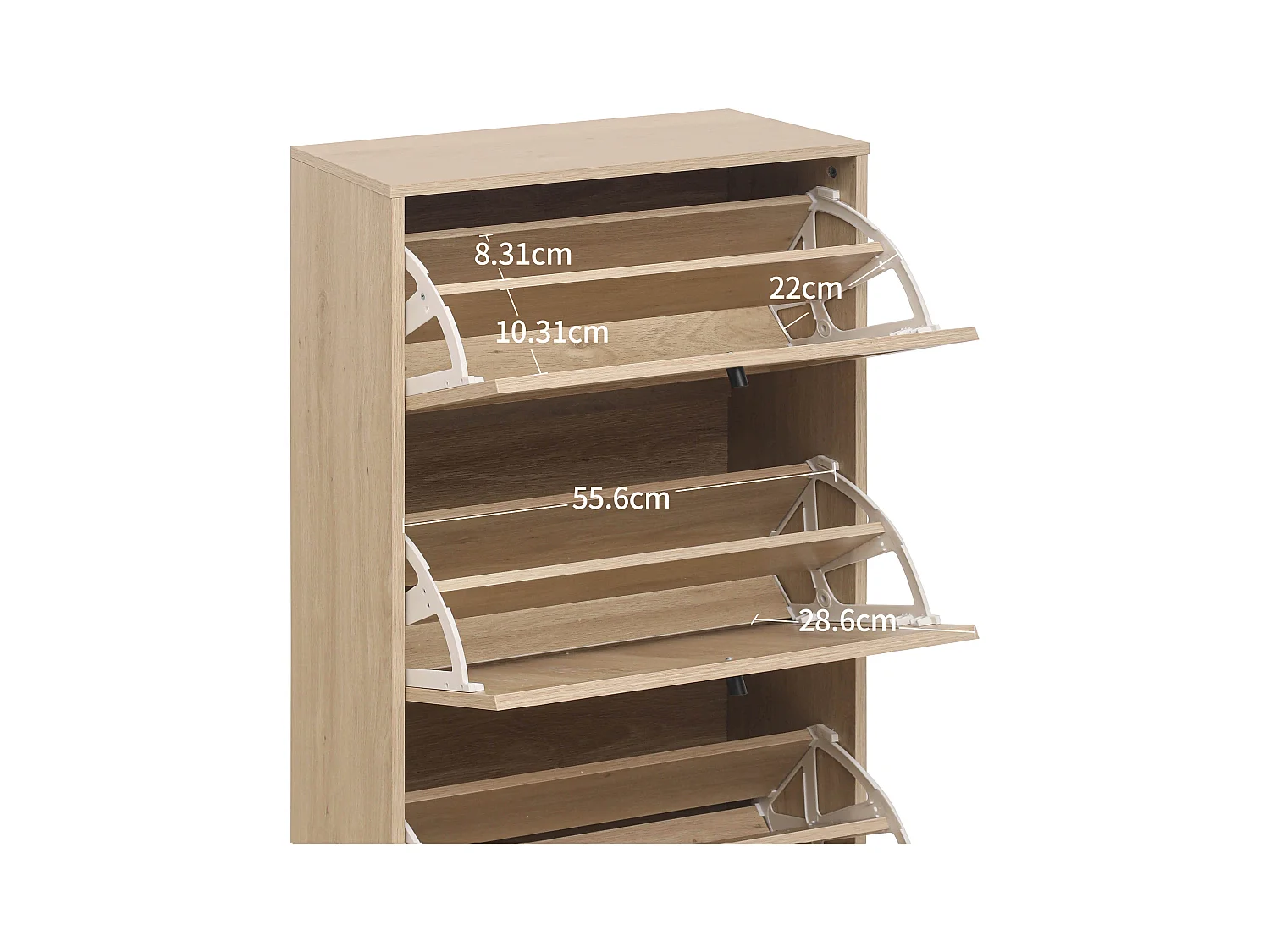 Scarpiera bohémien 60x24x121 cm, 3 ripiani con motivo a righe e croci. Stile naturale, ideale per ingresso, corridoio o spazi simili.