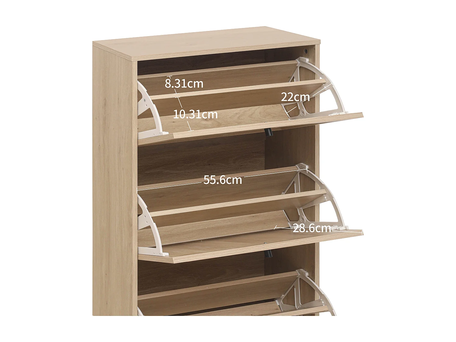 Meuble à chaussures bohème 60x24x121 cm, 3 niveaux avec motif rayé et entrecroisé. Style naturel, idéal pour entrée, couloir ou espace similaire